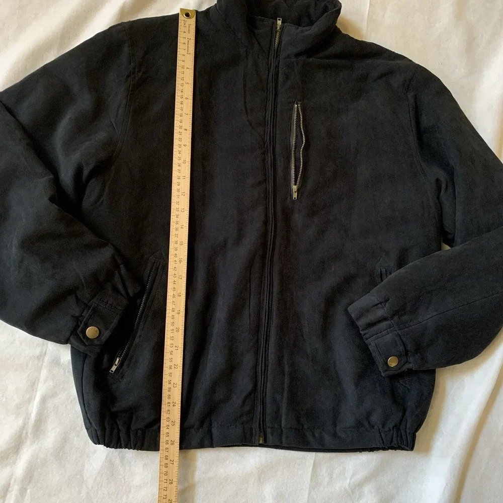 Montage Collection Black Faux Suede ZipUp Bomber Jacket With Pockets Size M